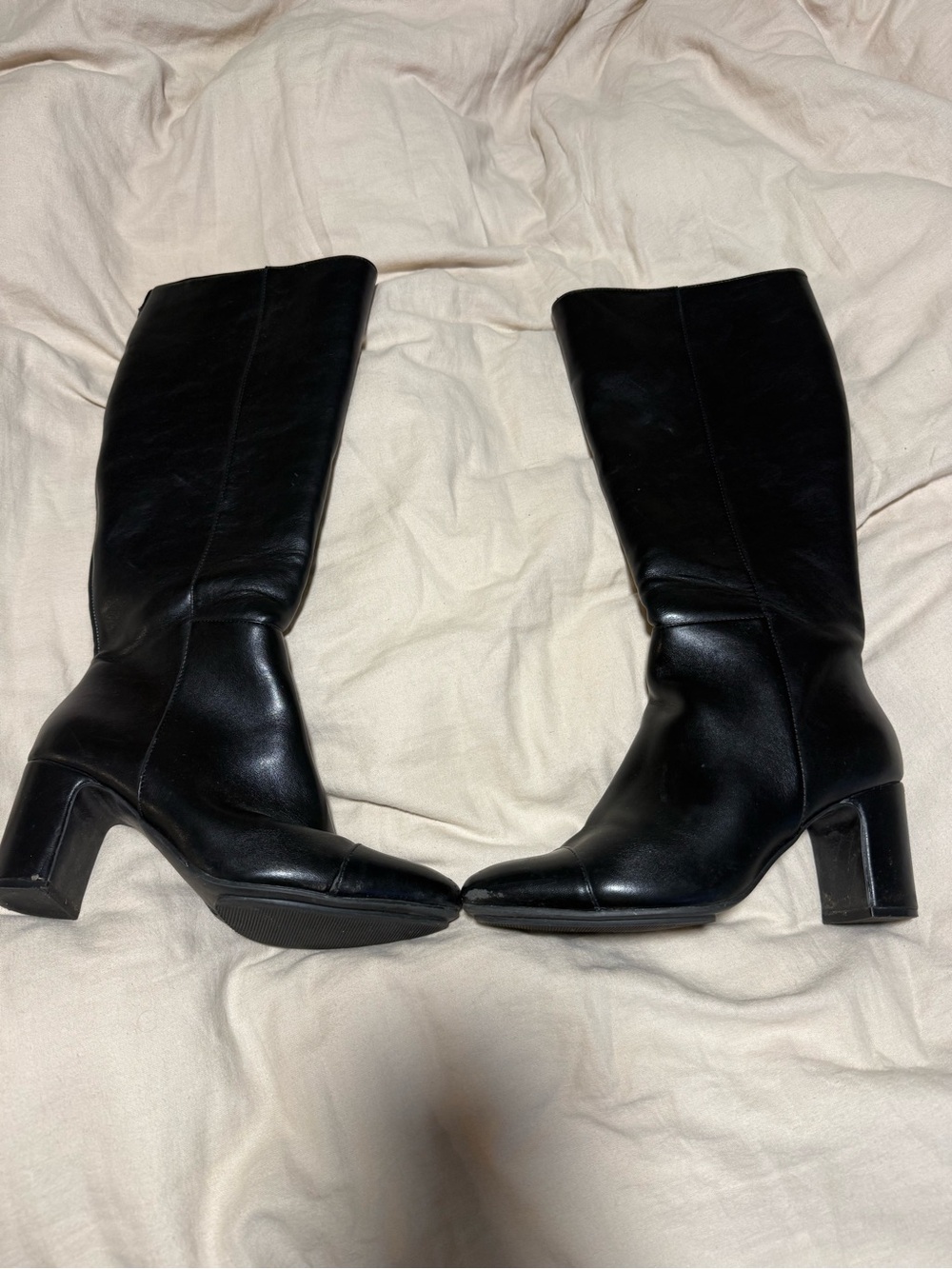 ANNE KLEIN Black Knee High Block Heel Boots Size 8  Y2K Classic